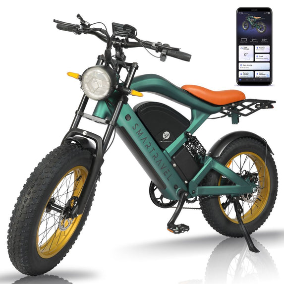 EA20ZM22 1200W Electric Bike Brushless Motor 32 MPH 20Ah Removable Battery 7 Speed 30 Miles Range GPS Tracker with APP Control 20" Fat Tire Ebike for Adults